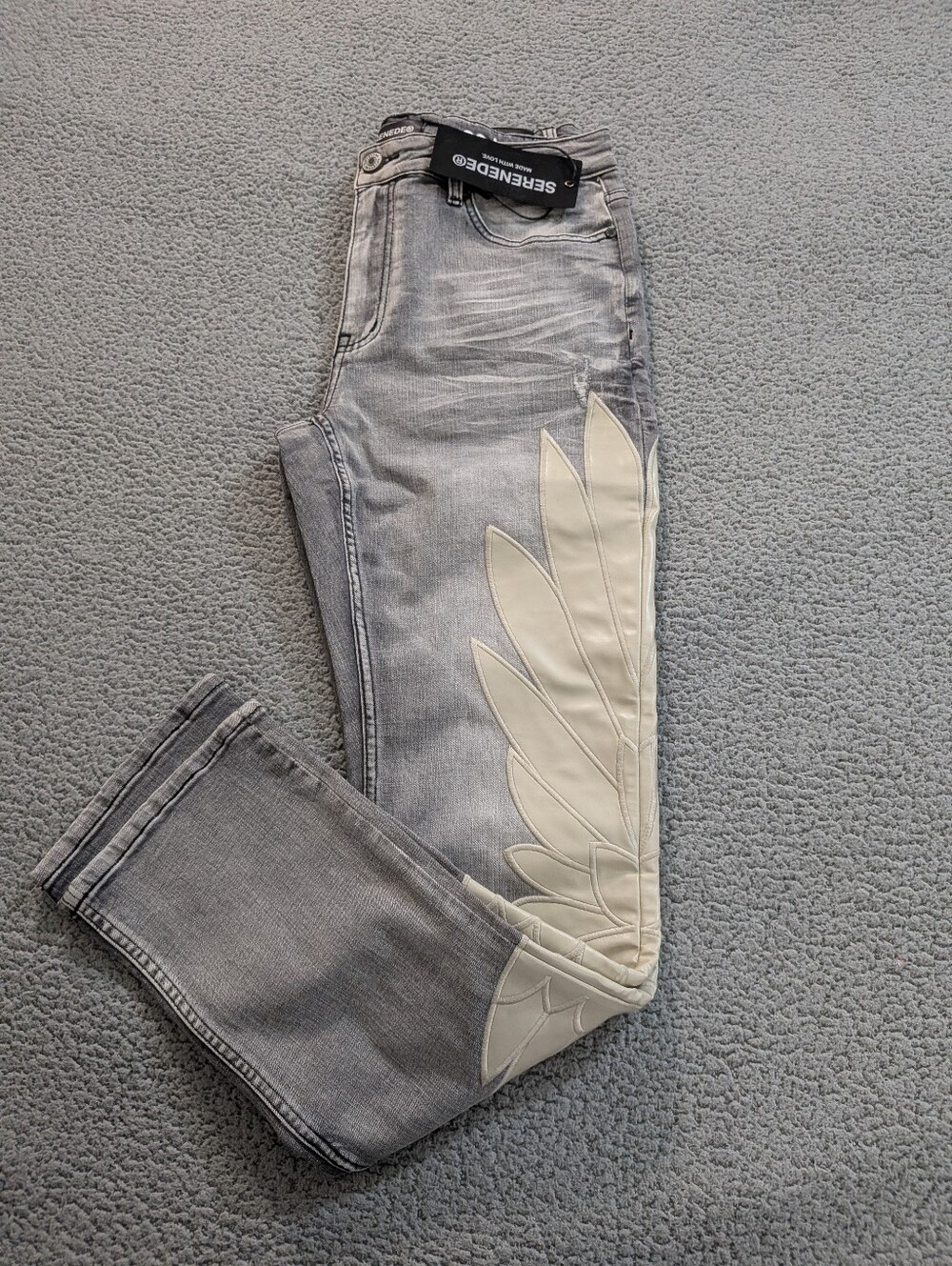 SERENEDE Jibriel/Gabriel Feather Wing Straight Leg Jeans Size 32 NWT